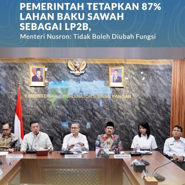 Rapat Koordinasi mengenai Pelaksanaan Perpres Nomor 59 Tahun 2019 tentang Pengendalian Alih Fungsi Lahan Sawah, di Kantor Kementerian Koordinator (Kemenko) Bidang Pangan pada Selasa (18/03/2025).