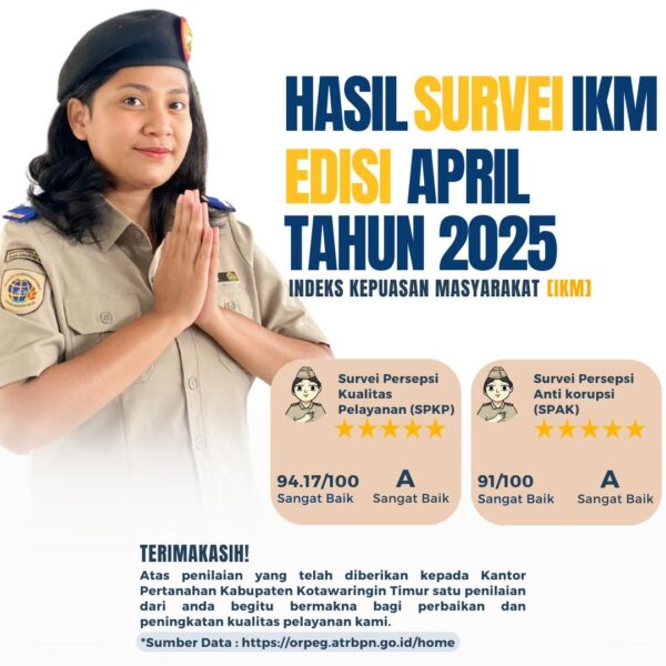 hasil Survei IKM/IPK bulan April 2025 pada Kantor Pertanahan Kabupaten Kotawaringin Timur