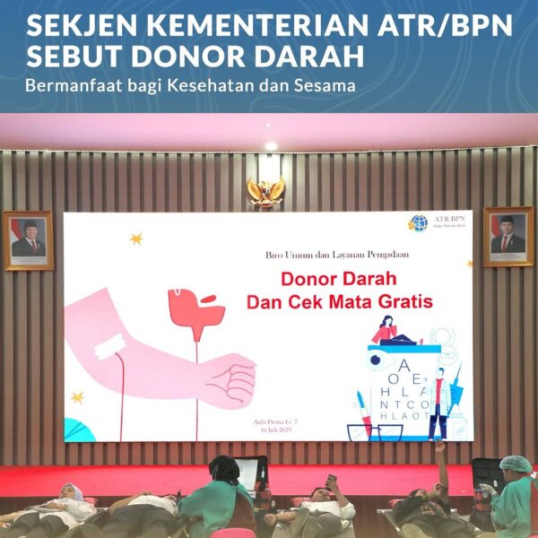 Kegiatan donor darah yang rutin dilaksanakan setiap tahun di lingkungan Kementerian Agraria dan Tata Ruang/Badan Pertanahan Nasional (ATR/BPN) disambut antusias oleh para pegawai.