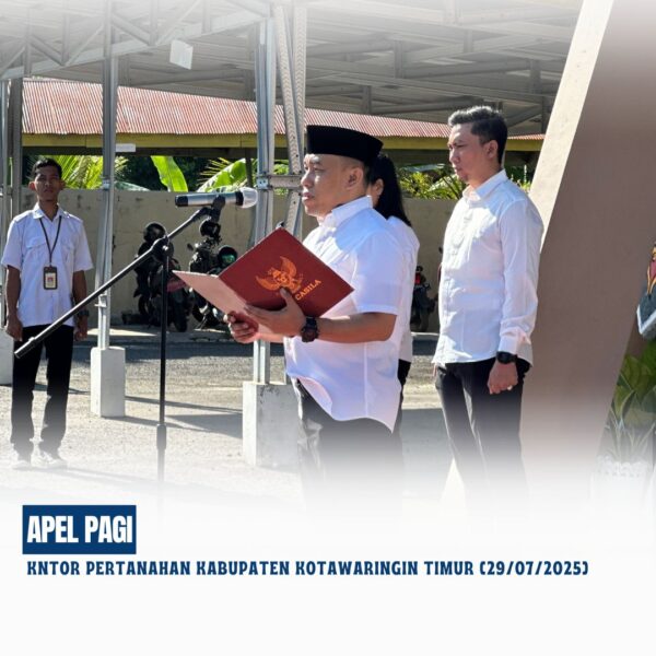 Telah dilaksanakan Apel Pagi Rutin yang di pimpin langsung oleh Bapak Lutfi Maulana Marga Yuwana, S.ST. selaku Kasubab Bagian Tata Usaha dengan di ikuti oleh seluruh pegawai Kantor Pertanahan Kabupaten Kotawaringin Timur.