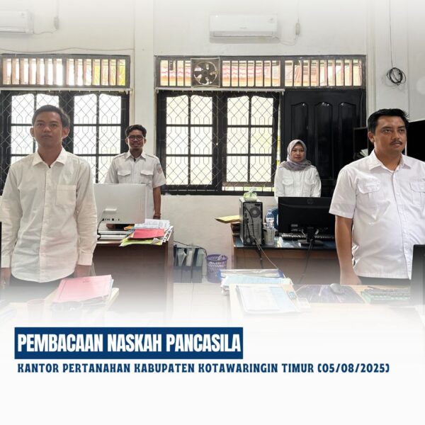 Kantor Pertanahan Kabupaten Kotawaringin Timur telah melaksanakan giat Pembacaan Naskah Panca Prasetya Korpri yang diikuti oleh seluruh jajaran pegawai Kantor Pertanahan Kabupaten Kotawaringin Timur (06/08/2025)
