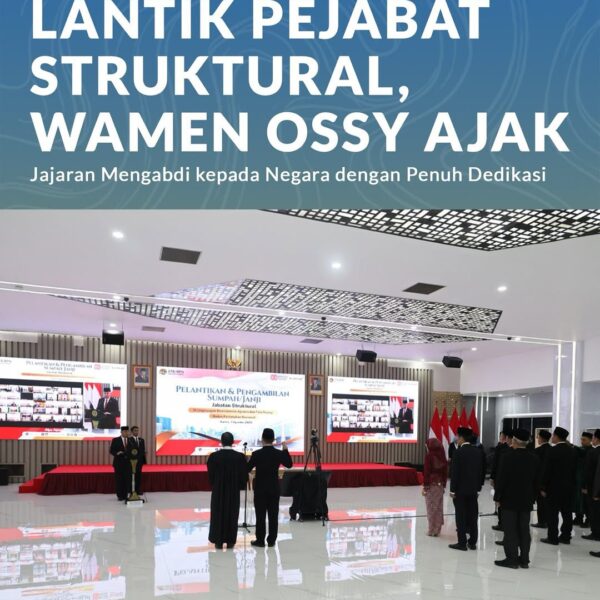 Wakil Menteri Agraria dan Tata Ruang/Wakil Kepala Badan Pertanahan Nasional (Wamen ATR/Waka BPN), Ossy Dermawan, melantik sejumlah Pejabat Administrator dan Pengawas, di Aula Prona