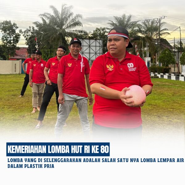 Lomba yang di selenggarakan adalah Salah satu nya Lomba Lempar Air Dalam Plastik Pria. Adapun kepada para pemenang Lomba telah diserahkan hadiah sebagai bentuk apresiasi atas semangat dan partisipasi dalam memeriahkan Hari Kemerdekaan.