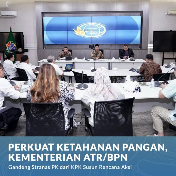 Kementerian Agraria dan Tata Ruang/Badan Pertanahan Nasional (ATR/BPN) menggandeng Tim Strategi Nasional Pencegahan Korupsi (Stranas PK) dari Komisi Pemberantasan Korupsi (KPK) untuk menyusun rencana aksi pengendalian alih fungsi lahan, khususnya lahan sawah.