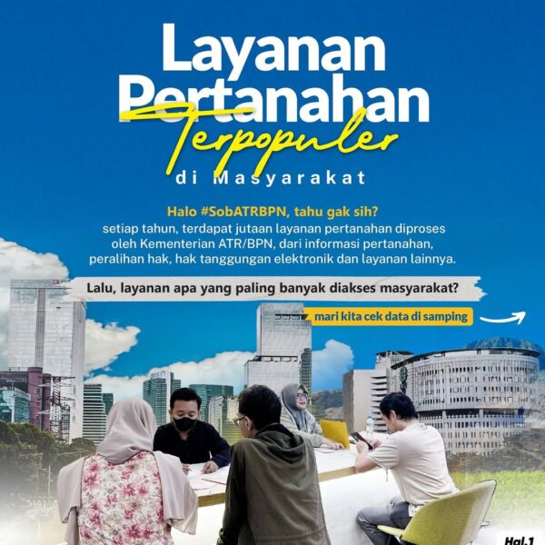 Tahu gak sih?setiap tahun, terdapat jutaan layanan pertanahan diproses oleh Kementerian ATR/BPN, dari informasi pertanahan, peralihan hak, hak tanggungan elektronik dan layanan lainnya.