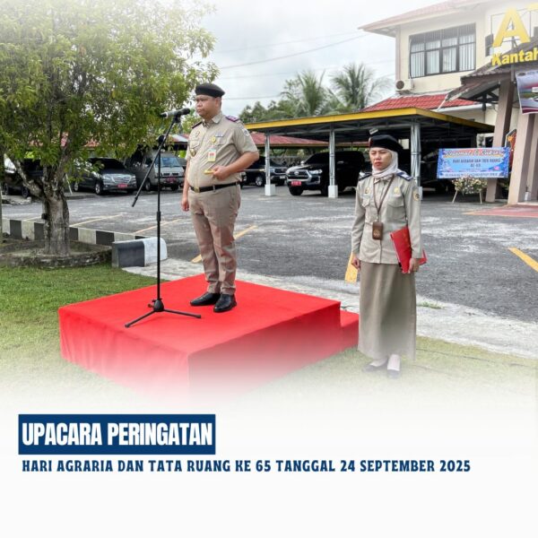 Upacara Peringatan Hari Agraria dan Tata Ruang Tahun 2025 di lingkungan Kantor Pertanahan Kabupaten Kotawaringin Timur yang dipimpin oleh Kepala Kantor Pertanahan Kabupaten Kotawaringin Timur Bapak Mumin Haryanto, S.H dan diikuti oleh seluruh pegawai Kantor Pertanahan Kabupaten Kotawaringin timur, dan Tamu Undangan.