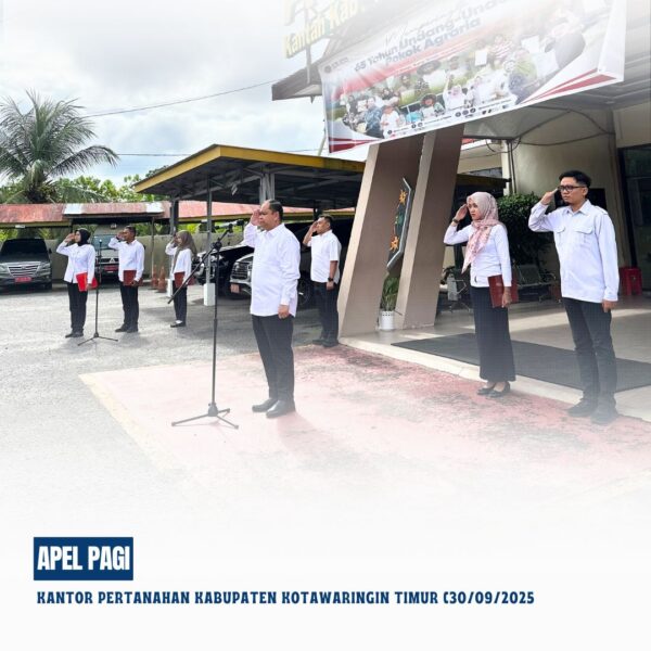 Apel Pagi Rutin yang dipimpin langsung oleh Bapak Mumin Haryanto, S.H selaku Kepala Kantor Pertanahan Kabupaten Kotawaringin Timur yang diikuti oleh seluruh pegawai Kantor Pertanahan Kabupaten Kotawaringin Timur dan Siswa/i magang (30/09/2025)