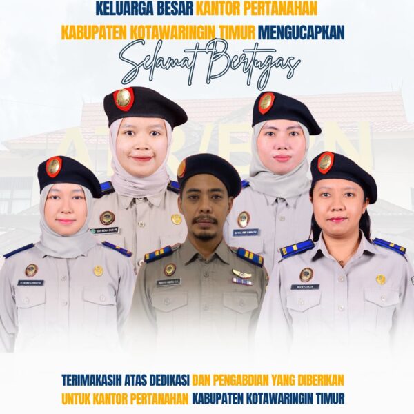 Segenap Keluarga Besar Kantor Pertanahan Kabupaten Kotawaringin Timur mengucapkan terima kasih Atas dedikasi dan pengabdiannya selama bekerja di Kantor Pertanahan kabupaten Kotawaringin Timur .