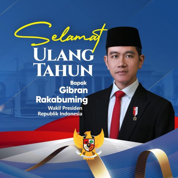 Segenap keluarga besar Kementerian ATR/BPN mengucapkan Selamat Ulang Tahun Wakil Presiden Republik Indonesia, Bapak Gibran Rakabuming