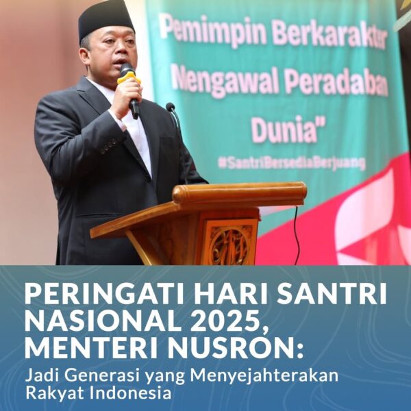 Menteri Agraria dan Tata Ruang/Kepala Badan Pertanahan Nasional (ATR/BPN), Nusron Wahid, menjadi pembina pada Upacara Peringatan Hari Santri Nasional (HSN) 2025, di Pondok Pesantren Mahasina Darul Qur’an wal Hadits