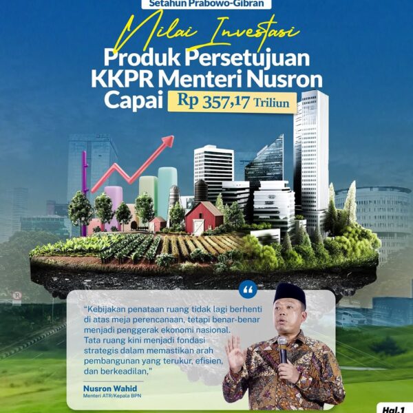 Kementerian ATR/BPN sebagai leading sector pertanahan dan tata ruang juga turut berperan dalam Peningkatan Nilai Investasi melalui Kesesuaian Kegiatan Pemanfaatan Ruang (KKPR).