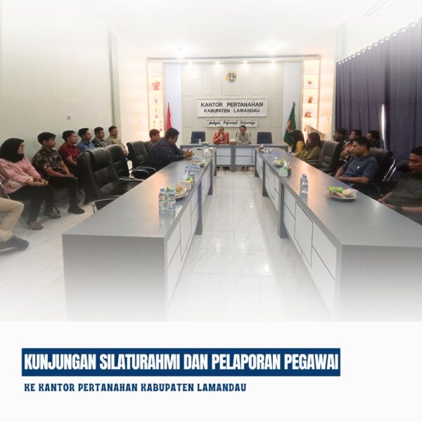 Kepala Kantor Pertanahan Kabupaten Kotawaringin Timur Bapak Mumin Haryanto, S.H beserta Pejabat Pengawas telah melaksanakan kunjungan ke Kantor Pertanahan Kabupaten Lamandau dalam rangka silaturahmi dan pelaporan pegawai yang pindah wilayah kerja.
