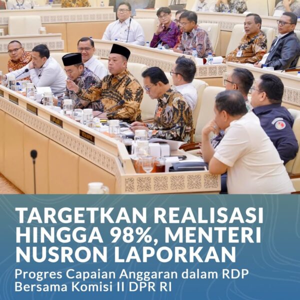 Menteri Agraria dan Tata Ruang/Kepala Badan Pertanahan Nasional (ATR/BPN), Nusron Wahid, menargetkan realisasi anggaran di akhir tahun 2025 bisa mencapai 98%. Dalam Rapat Kerja (Raker) dan Rapat Dengar Pendapat (RDP) bersama Komisi II DPR RI