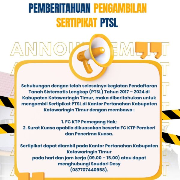 Pengambilan Sertipikat dilakukan pada jam kerja