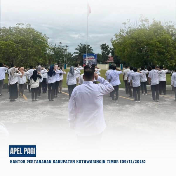 Apel Pagi Rutin yang dipimpin langsung oleh Bapak Mumin Haryanto, S.H selaku Kepala Kantor Pertanahan Kabupaten Kotawaringin Timur yang diikuti oleh seluruh pegawai Kantor Pertanahan Kabupaten Kotawaringin Timur (09/12/2025)