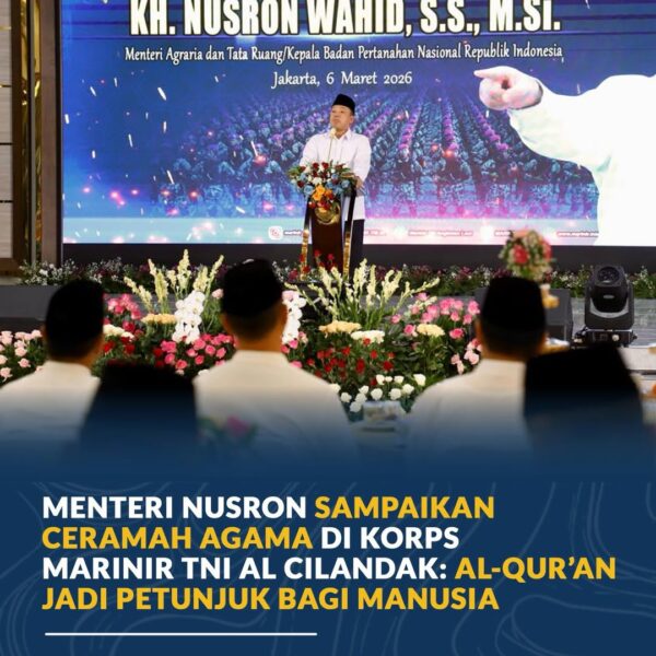 Menteri Agraria dan Tata Ruang/Badan Pertanahan Nasional (ATR/BPN), Nusron Wahid, menyampaikan ceramah agama pada peringatan Nuzulul Quran dan buka puasa bersama prajurit Korps Marinir TNI Angkatan Laut di Gedung Aminullah Ibrahim
