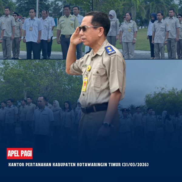 Telah dilaksanakan Apel Pagi Rutin yang dipimpin langsung oleh Bapak Fitriansyah, S.E., M.S.M.,selaku Kepala Sub Bagian Tata Usaha Pertanahan Kabupaten Kotawaringin Timur yang diikuti oleh seluruh pegawai Kantor Pertanahan Kabupaten Kotawaringin Timur