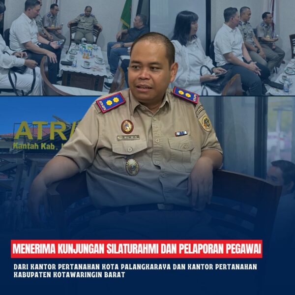 Kantor Pertanahan Kabupaten Kotawaringin timur telah menerima kunjungan dari Kantor Pertanahan Kota Palangkaraya dan Kantor Pertanahan Kabupaten Kotawaringin Barat . Adapun kunjungan ini dalam rangka silaturahmi dan pelaporan pegawai yang pindah wilayah kerja ke Kantor Pertanahan Kabupaten Kotawaringin Timur.