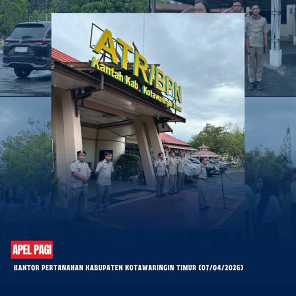 Apel Pagi Rutin yang dipimpin langsung oleh Bapak Fitriansyah, S.E., M.S.M.,selaku Kepala Sub Bagian Tata Usaha Pertanahan Kabupaten Kotawaringin Timur yang diikuti oleh seluruh pegawai Kantor Pertanahan Kabupaten Kotawaringin Timur
