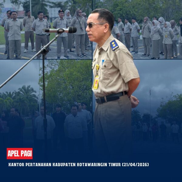 Apel Pagi Rutin yang dipimpin langsung oleh Bapak Fitriansyah, S.E., M.S.M.,selaku Kepala Sub Bagian Tata Usaha Pertanahan Kabupaten Kotawaringin Timur yang diikuti oleh seluruh pegawai Kantor Pertanahan Kabupaten Kotawaringin Timur