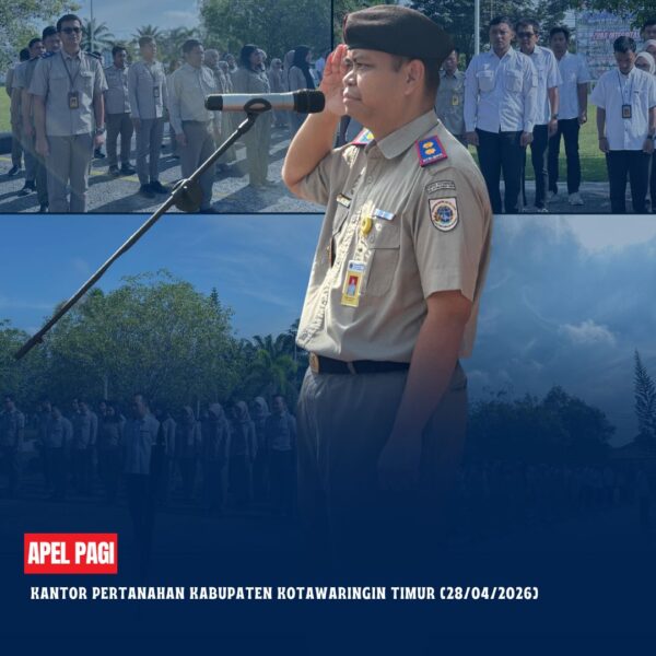 Apel Pagi Rutin yang dipimpin langsung oleh Bapak Mumin Haryanto, S.H selaku Kepala Kantor Pertanahan Kabupaten Kotawaringin Timur yang diikuti oleh seluruh pegawai Kantor Pertanahan Kabupaten Kotawaringin Timur