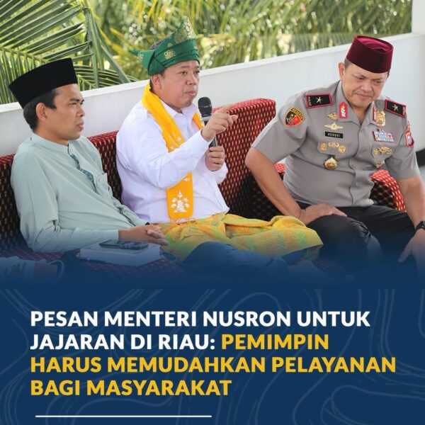 Menteri Agraria dan Tata Ruang/Kepala BPN, Nusron Wahid, menyampaikan pesan tersebut kepada jajaran Kantor Wilayah BPN Provinsi Riau dalam kegiatan Silaturahim dan Ceramah Keagamaan bersama Abdul Somad di Pondok Pesantren Ma’had Az-Zahr