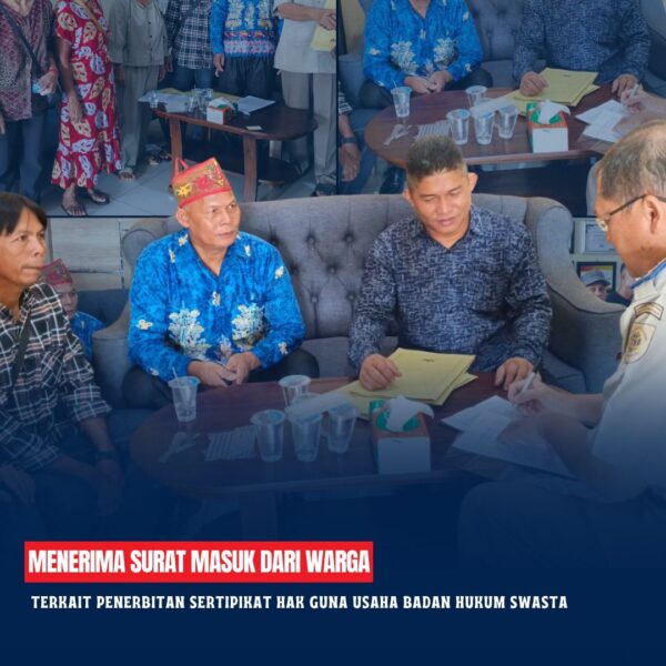 Kepala Seksi Pengendalian dan Penanganan Sengketa menerima surat masuk dari warga masyarakat terkait penerbitan Sertipikat Hak Guna Usaha Badan Hukum Swasta