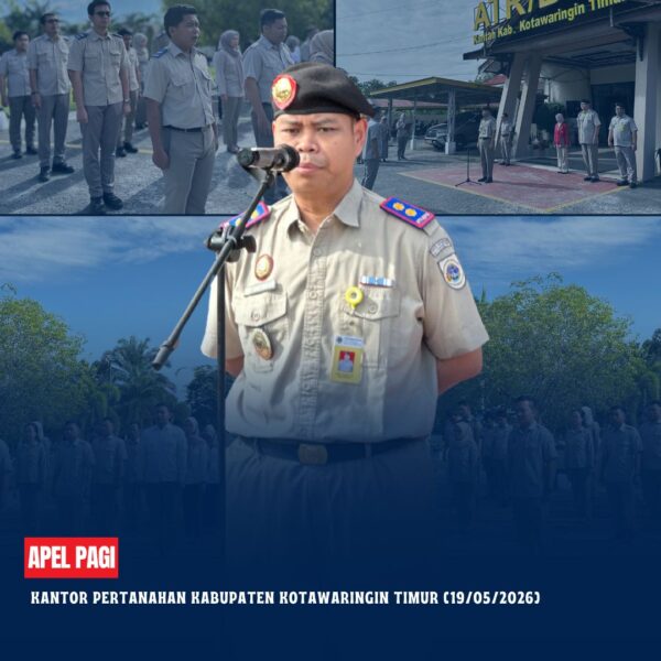 Apel Pagi Rutin yang dipimpin langsung oleh Bapak Mumin Haryanto, S.H selaku Kepala Kantor Pertanahan Kabupaten Kotawaringin Timur yang diikuti oleh seluruh pegawai Kantor Pertanahan Kabupaten Kotawaringin Timur dan Siswa/i magang