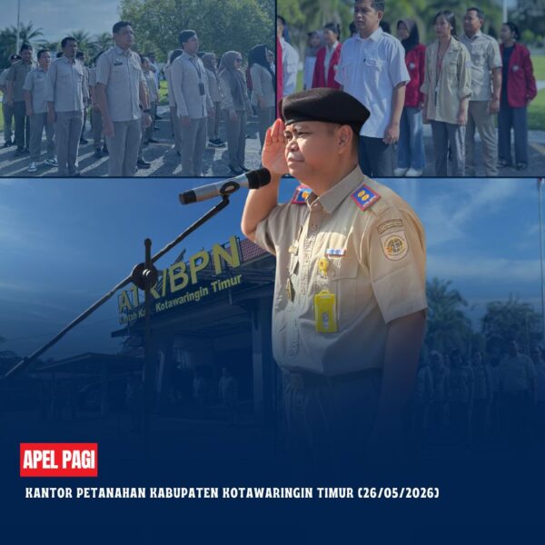 Apel Pagi Rutin yang dipimpin langsung oleh Bapak Mumin Haryanto, S.H selaku Kepala Kantor Pertanahan Kabupaten Kotawaringin Timur yang diikuti oleh seluruh pegawai Kantor Pertanahan Kabupaten Kotawaringin Timur