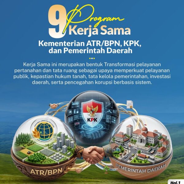 Kementerian ATR/BPN berkolaborasi dengan Komisi Pemberantasan Korupsi (KPK) dan Pemerintah Daerah untuk melaksanakan 9 Program Kerja Sama Transformasi Pelayanan Pertanahan dan Tata Ruang, dalam upaya meningkatkan pelayanan publik, menjamin kepastian hukum hak atas tanah masyarakat dan Pemerintah Daerah, serta meningkatkan pendapatan daerah.