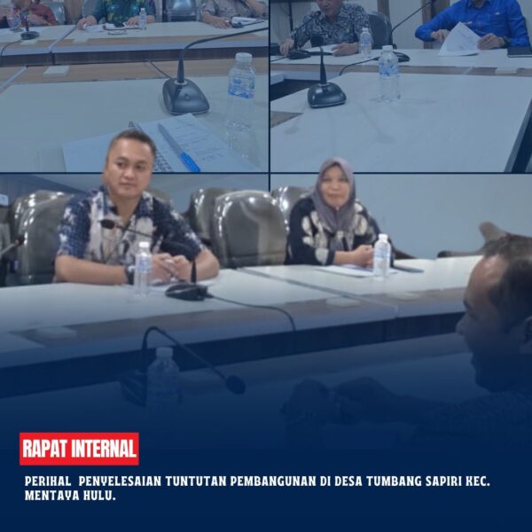 Kantor Pertanahan Kab Kotim telah menghadiri undangan Rapat Internal Penyelesaian Tuntutan Pembangunan Kebun Masyarakat Sekitar, Desa Tumbang Sapiri Kec. Mentaya Hulu yang dilaksanakan di Aula Rapat Gedung B Sekretariat Daerah Kabupaten Kotawaringin Timur dan di wakilkan langsung oleh Bapak Rudi Ertanto, S.H Selaku Kepala Seksi Penataan dan Pemberdayaan