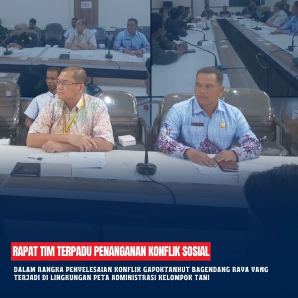 Kantor Pertanahan Kab Kotim telah menghadiri undangan Rapat Penyelesaian Konflik oleh Tim Terpadu Penanganan Konflik Sosial Kab. Kotim Dalam rangka penyelesaian konflik Gapoktanhut Bagendang Raya yang terjadi di lingkungan peta administrasi kelompok tani Buding Jaya di wilayah Desa Bagendang Tengah