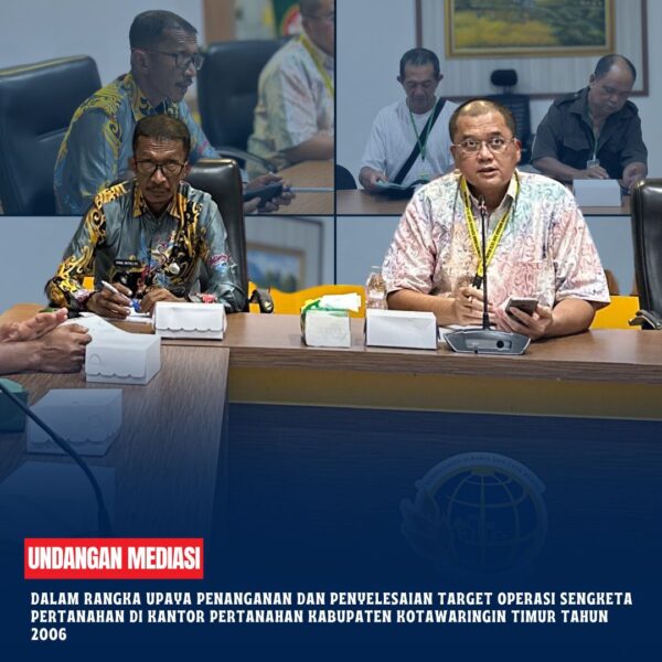Seksi pengendalian dan penanganan sengketa telah melaksanakan dalam Penanganan dan Penyelesaian Target Operasi Sengketa Pertanahan di Kantor Pertanahan Kabupaten Kotawaringin Timur Tahun 2006 dipimpin oleh kepala seksi pengendalian dan penanganan sengketa dan dihadiri oleh pihak pengadu dan teradu