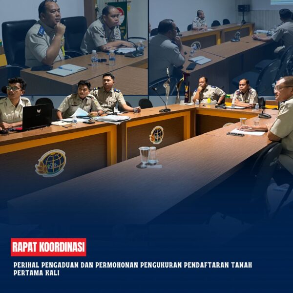 Kepala kantor Pertahanan kabupaten Kotawaringin Timur Bapak Mumin Haryanto, S.H di dampingi pejabat pengawas beserta staff telah melaksanakan Rapat koordinasi internal membahas Pengaduan dan permohonan Pengukuran Pendaftaran Tanah Pertama Kali
