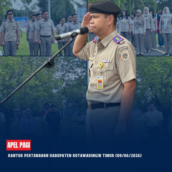 Telah dilaksanakan Apel Pagi Rutin yang dipimpin langsung oleh Bapak Mumin Haryanto, S.H selaku Kepala Kantor Pertanahan Kabupaten Kotawaringin Timur yang diikuti oleh seluruh pegawai Kantor Pertanahan Kabupaten Kotawaringin Timur