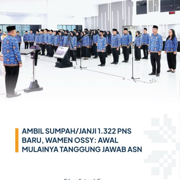 Wakil Menteri ATR/Wakil Kepala BPN, Ossy Dermawan, mengambil sumpah/janji 1.322 Pegawai Negeri Sipil (PNS) baru serta melantik 212 Pejabat Fungsional (Jabfung) di Kementerian ATR/BPN