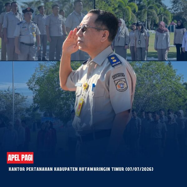 Apel Pagi Rutin yang dipimpin langsung oleh Bapak Fitriansyah, S.E., M.S.M.,selaku Kepala Sub Bagian Tata Usaha Pertanahan Kabupaten Kotawaringin Timur yang diikuti oleh seluruh pegawai Kantor Pertanahan Kabupaten Kotawaringin Timur