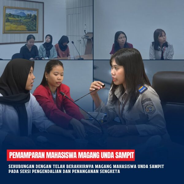 Pemamparan Mahasiswa Magang UNDA Sampit. Sehubungan dengan telah berakhirnya magang mahasiswa Unda Sampit pada Seksi Pengendalian dan Penanganan Sengketa yang dipimpin oleh Penata Pertanahan Pertama bertempat di Ruang Rapat Kantor Pertanahan Kabupaten Kotawaringin Timur
