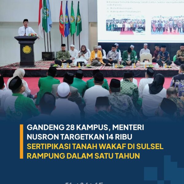 Menteri ATR/Kepala BPN, Nusron Wahid, menandatangani Nota Kesepahaman/MoU dengan 28 rektor perguruan tinggi negeri dan swasta dari Provinsi Sulawesi Selatan, di Auditorium Universitas Islam Makassar (UIM)