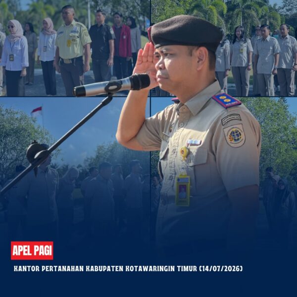 Telah dilaksanakan Apel Pagi Rutin yang dipimpin langsung oleh Bapak Mumin Haryanto, S.H selaku Kepala Kantor Pertanahan Kabupaten Kotawaringin Timur yang diikuti oleh seluruh pegawai Kantor Pertanahan Kabupaten Kotawaringin Timur