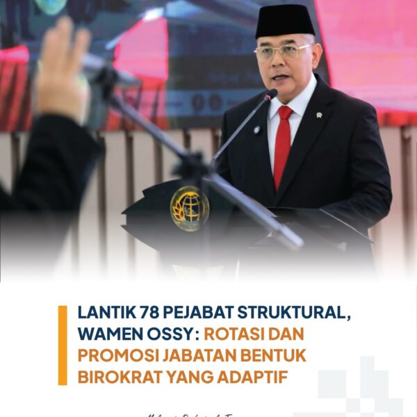 Wakil Menteri Agraria dan Tata Ruang/Wakil Kepala Badan Pertanahan Nasional (Wamen ATR/Waka BPN), Ossy Dermawan, melantik 78 pegawai dalam Pelantikan dan Pengambilan Sumpah/Janji Jabatan Pejabat Struktural, di Aula Prona Kementerian ATR/BPN