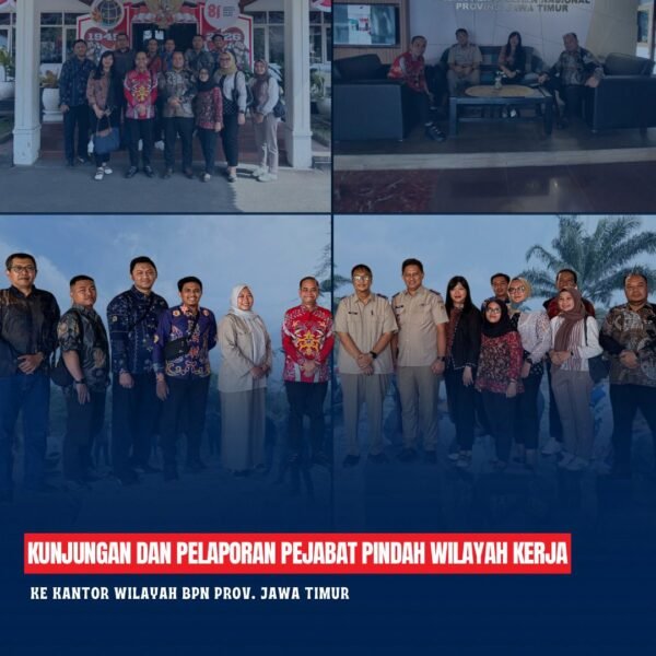 Kepala Kantor Pertanahan Kabupaten Kotawaringin Timur beserta Pejabat Pengawas telah melaksanakan kunjungan ke Kantor Wilayah BPN Prov. Jawa Timur dalam rangka silaturahmi dan pelaporan Pejabat yang pindah wilayah kerja.