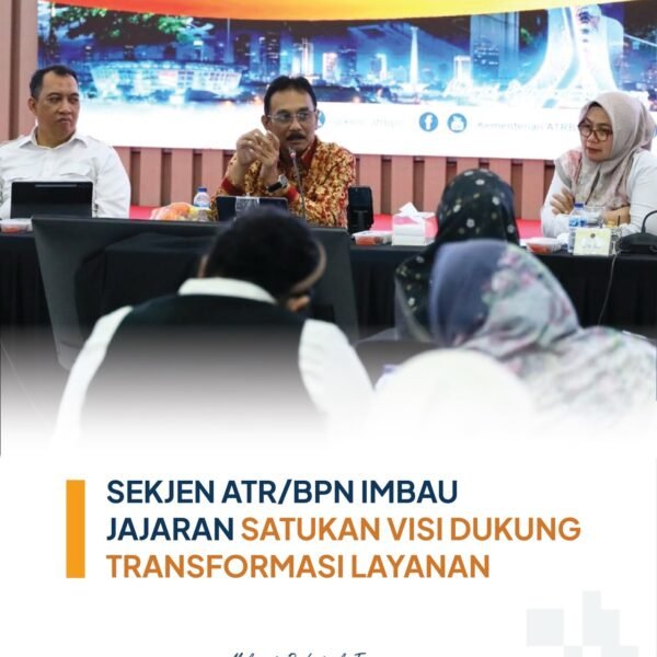 Sekretaris Jenderal (Sekjen) Kementerian Agraria dan Tata Ruang/Badan Pertanahan Nasional (ATR/BPN), Dalu Agung Dermawan, mengajak jajaran di lingkungan Sekretariat Jenderal untuk menyatukan visi dan misi dalam mendukung agenda transformasi layanan yang tengah dijalankan Kementerian ATR/BPN.