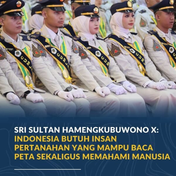 Gubernur D.I. Yogyakarta, Sri Sultan Hamengkubuwono X, menilai Indonesia membutuhkan insan pertanahan yang tidak hanya cakap membaca peta dan menguasai teknologi, namun juga mampu memahami manusia, sejarah, serta kebudayaan yang hidup di balik setiap bidang tanah.
