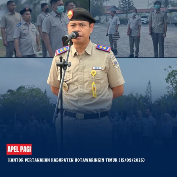 Apel Pagi Rutin yang dipimpin langsung oleh Bapak Mumin Haryanto, S.H selaku Kepala Kantor Pertanahan Kabupaten Kotawaringin Timur yang diikuti oleh seluruh pegawai Kantor Pertanahan Kabupaten Kotawaringin Timur