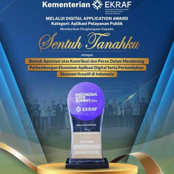 Sentuh Tanahku kembali mengukir prestasi! Kementerian ATR/BPN berhasil meraih penghargaan dari Kementerian Ekonomi Kreatif/Badan Ekonomi Kreatif RI dalam kategori Aplikasi Pelayanan Publik Terbaik.