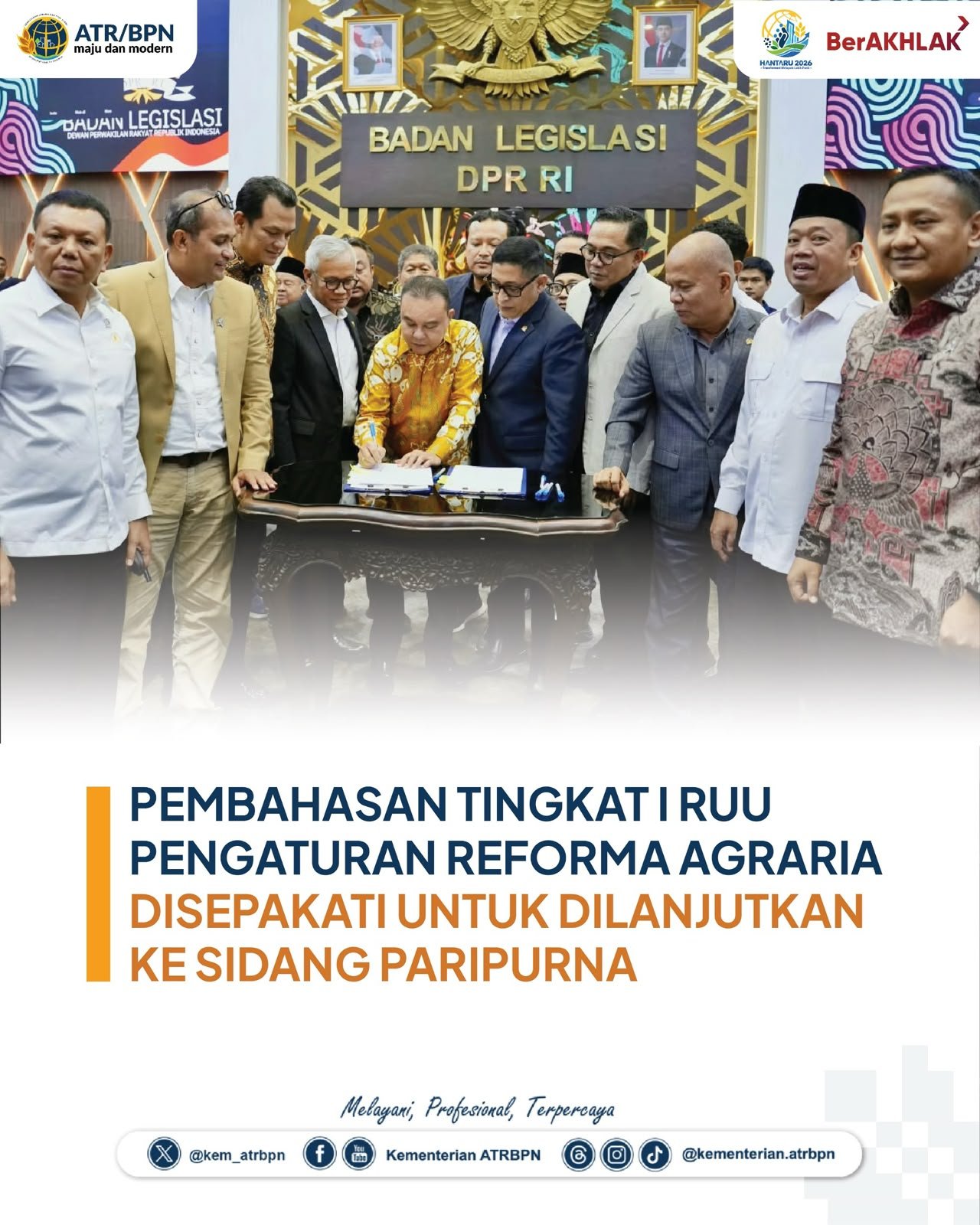 Pembahasan Tingkat I Rancangan Undang-Undang (RUU) tentang Pengaturan Reforma Agraria pada Senin (21/09/2026), telah diselesaikan dan disepakati untuk dilanjutkan ke Pembicaraan Tingkat II dalam Sidang Paripurna DPR RI.